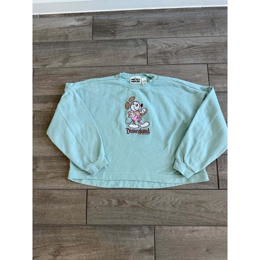 Disneyland Exclusive Mousewear Crop Top Sweatshirt Teal HTF Size Large